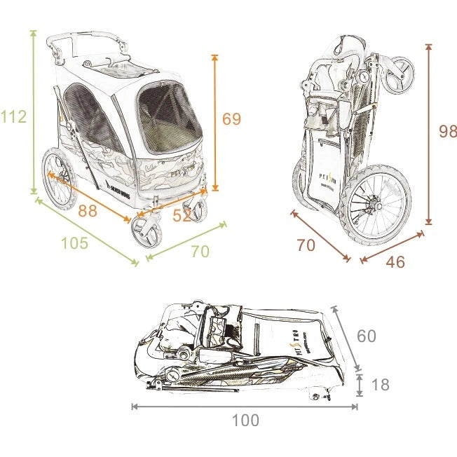 Silver wing Pet Stroller with Grooming Table - grey/black - 4wheels // Silver wing kolica za kućne ljubimce sa stolom za njegu - siva/crna - 4 kotača
